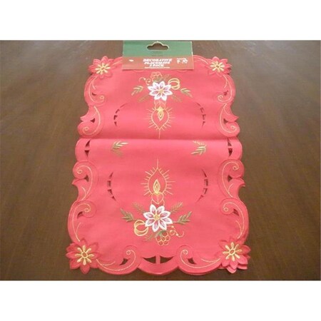 Fastfood FQ31719-1436 14 x 36 in. Embroidered Christmas Poinsettia And Candles Cutwork Table Runner, Red FA2570285